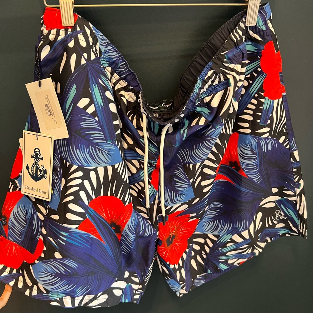 Paisley & Grey - Gilligan Swim Trunks - Red Blue Floral